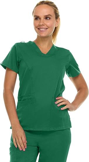Medichic Eleanor V-Neck Top with Joelle Elastic Drawstring Cargo Pants Scrub Set - Hunter Green