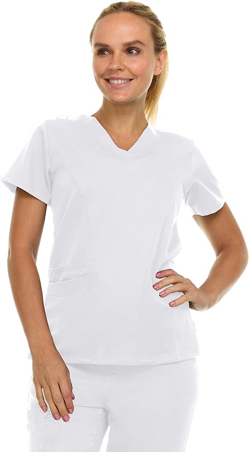 Medichic Eleanor V-Neck Top with Joelle Elastic Drawstring Cargo Pants Scrub Set - White