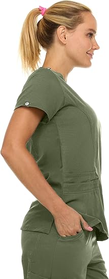 Medichic Eleanor V-Neck Top with Joelle Elastic Drawstring Cargo Pants Scrub Set - Olive Green