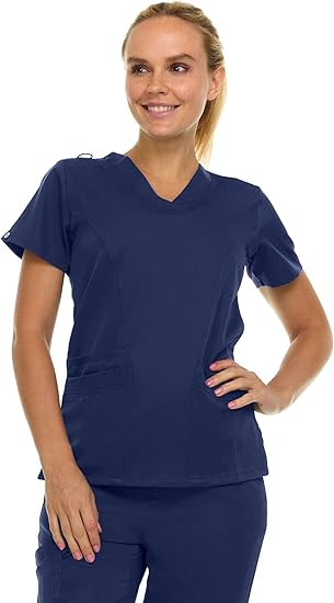 Medichic Eleanor V-Neck Top with Joelle Elastic Drawstring Cargo Pants Scrub Set - Navy Blue