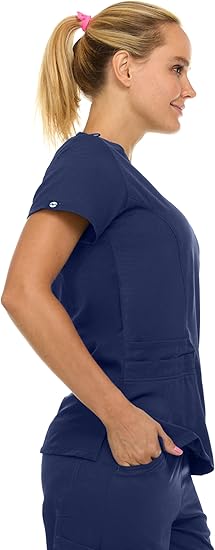Medichic Eleanor V-Neck Top with Joelle Elastic Drawstring Cargo Pants Scrub Set - Navy Blue