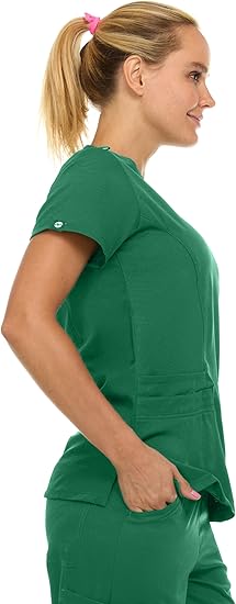 Medichic Eleanor V-Neck Top with Joelle Elastic Drawstring Cargo Pants Scrub Set - Hunter Green