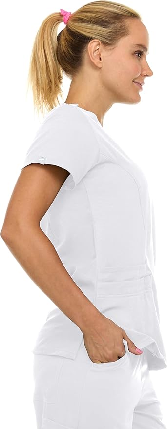 Medichic Eleanor V-Neck Top with Joelle Elastic Drawstring Cargo Pants Scrub Set - White