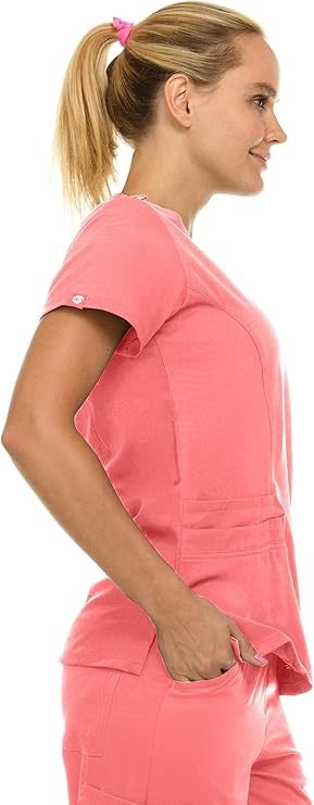 Medichic Eleanor V-Neck Top with Joelle Elastic Drawstring Cargo Pants Scrub Set - Coral