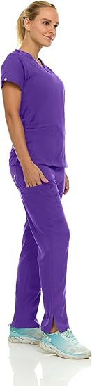 Medichic Eleanor V-Neck Top with Joelle Elastic Drawstring Cargo Pants Scrub Set - Grape