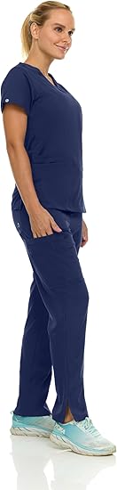 Medichic Eleanor V-Neck Top with Joelle Elastic Drawstring Cargo Pants Scrub Set - Navy Blue