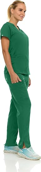 Medichic Eleanor V-Neck Top with Joelle Elastic Drawstring Cargo Pants Scrub Set - Hunter Green