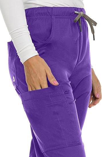 Medichic Eleanor V-Neck Top with Joelle Elastic Drawstring Cargo Pants Scrub Set - Grape
