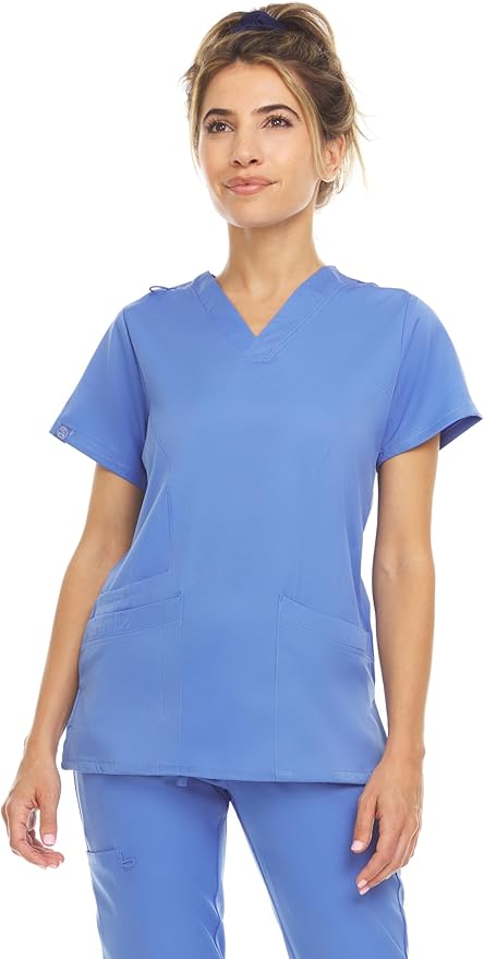 Medichic Eleanor V-Neck Top with Leah Elastic Waist Cargo Jogger Pants Scrub Set - Ceil Blue