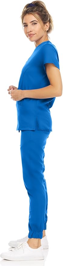 Medichic Eleanor V-Neck Top with Leah Elastic Waist Cargo Jogger Pants Scrub Set - Royal Blue