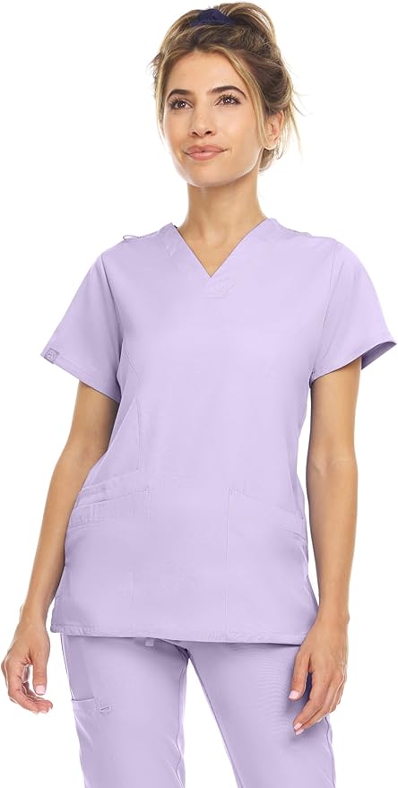Medichic Eleanor V-Neck Top with Leah Elastic Waist Cargo Jogger Pants Scrub Set - Lavender