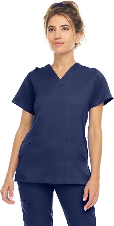 Medichic Eleanor V-Neck Top with Leah Elastic Waist Cargo Jogger Pants Scrub Set - Navy Blue