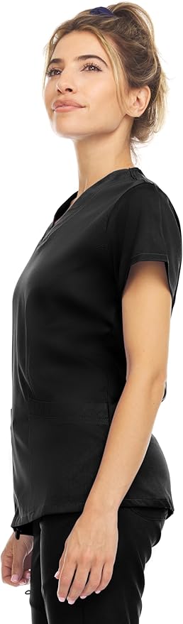 Medichic Eleanor V-Neck Top with Leah Elastic Waist Cargo Jogger Pants Scrub Set - Black