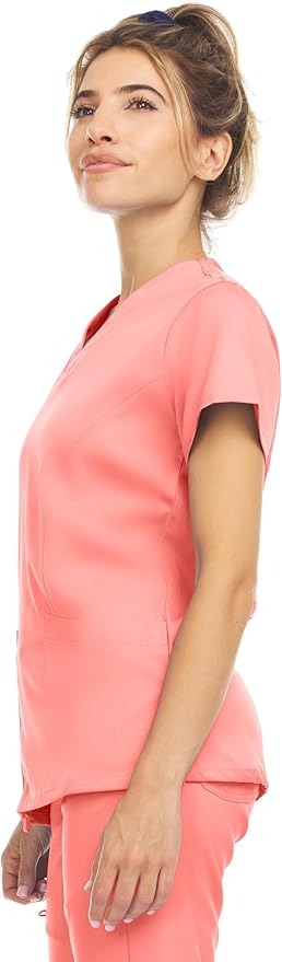 Medichic Eleanor V-Neck Top with Leah Elastic Waist Cargo Jogger Pants Scrub Set - Coral