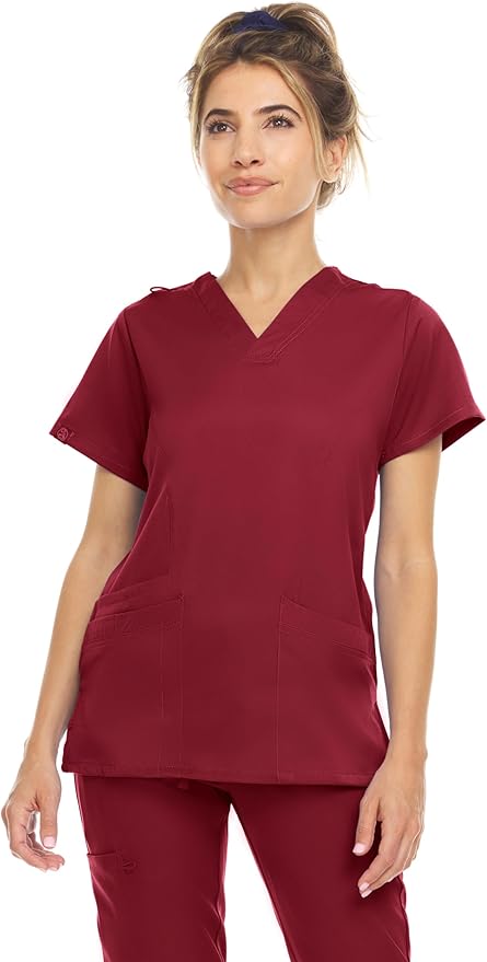 Medichic Eleanor V-Neck Top with Leah Elastic Waist Cargo Jogger Pants Scrub Set - Wine