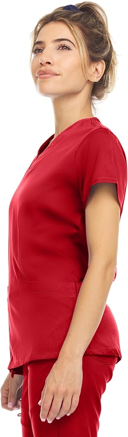 Medichic Eleanor V-Neck Top with Leah Elastic Waist Cargo Jogger Pants Scrub Set - Red