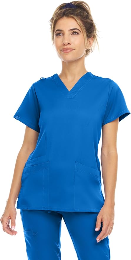 Medichic Eleanor V-Neck Top with Leah Elastic Waist Cargo Jogger Pants Scrub Set - Royal Blue