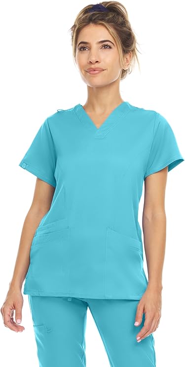 Medichic Eleanor V-Neck Top with Leah Elastic Waist Cargo Jogger Pants Scrub Set - Turquoise