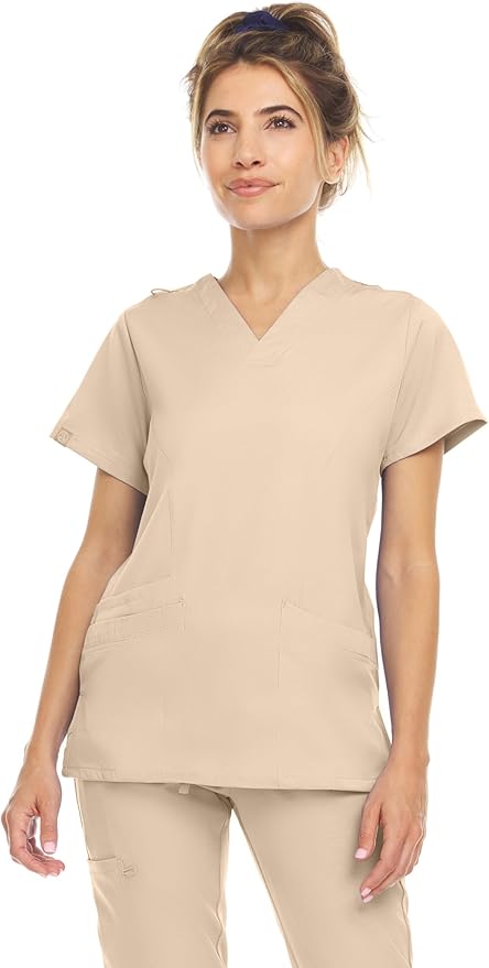 Medichic Eleanor V-Neck Top with Leah Elastic Waist Cargo Jogger Pants Scrub Set - Khaki