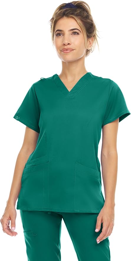Medichic Eleanor V-Neck Top with Leah Elastic Waist Cargo Jogger Pants Scrub Set - Hunter Green