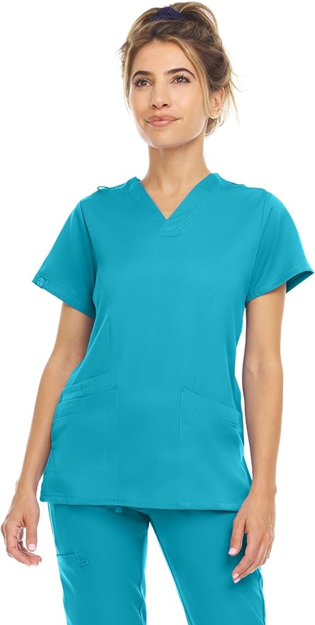 Medichic Eleanor V-Neck Top with Leah Elastic Waist Cargo Jogger Pants Scrub Set - Teal