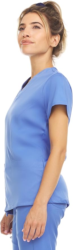 Medichic Eleanor V-Neck Top with Leah Elastic Waist Cargo Jogger Pants Scrub Set - Ceil Blue