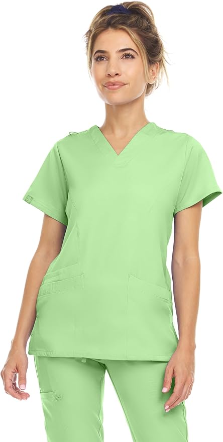 Medichic Eleanor V-Neck Top with Leah Elastic Waist Cargo Jogger Pants Scrub Set - Green Apple
