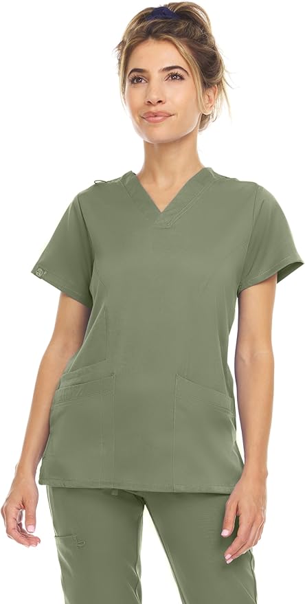 Medichic Eleanor V-Neck Top with Leah Elastic Waist Cargo Jogger Pants Scrub Set - Olive Green