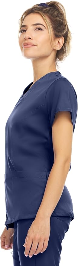 Medichic Eleanor V-Neck Top with Leah Elastic Waist Cargo Jogger Pants Scrub Set - Navy Blue