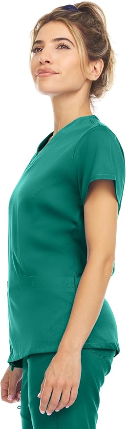 Medichic Eleanor V-Neck Top with Leah Elastic Waist Cargo Jogger Pants Scrub Set - Hunter Green