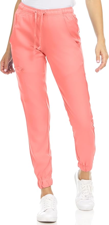 Medichic Eleanor V-Neck Top with Leah Elastic Waist Cargo Jogger Pants Scrub Set - Coral