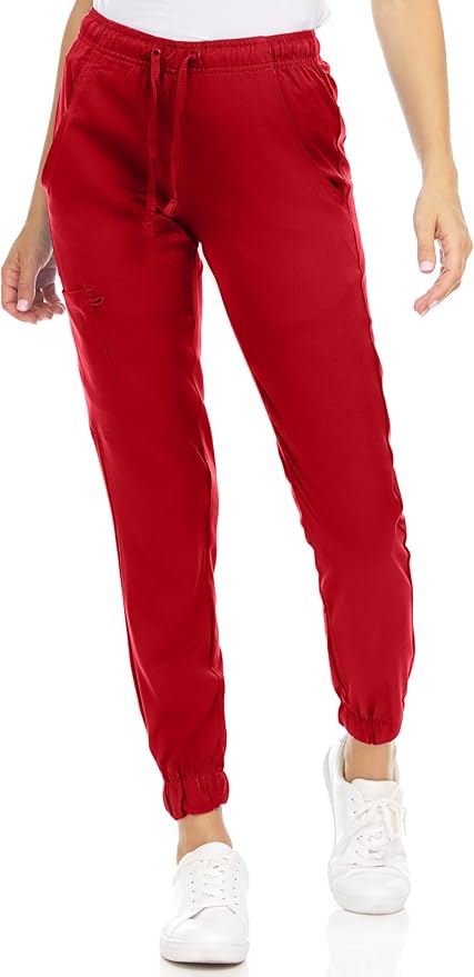 Medichic Eleanor V-Neck Top with Leah Elastic Waist Cargo Jogger Pants Scrub Set - Red