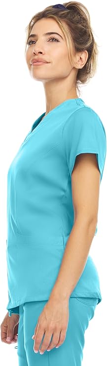 Medichic Eleanor V-Neck Top with Leah Elastic Waist Cargo Jogger Pants Scrub Set - Turquoise