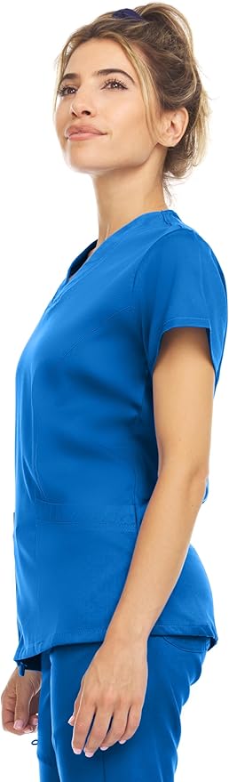 Medichic Eleanor V-Neck Top with Leah Elastic Waist Cargo Jogger Pants Scrub Set - Royal Blue