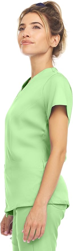 Medichic Eleanor V-Neck Top with Leah Elastic Waist Cargo Jogger Pants Scrub Set - Green Apple