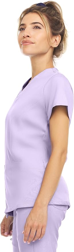 Medichic Eleanor V-Neck Top with Leah Elastic Waist Cargo Jogger Pants Scrub Set - Lavender