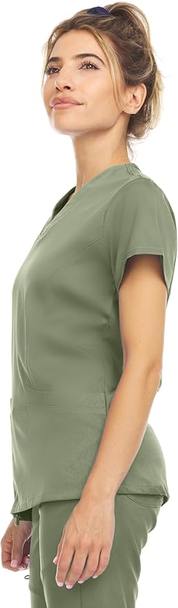 Medichic Eleanor V-Neck Top with Leah Elastic Waist Cargo Jogger Pants Scrub Set - Olive Green