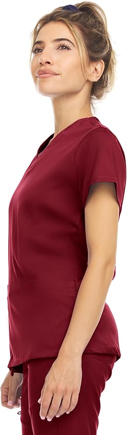 Medichic Eleanor V-Neck Top with Leah Elastic Waist Cargo Jogger Pants Scrub Set - Wine