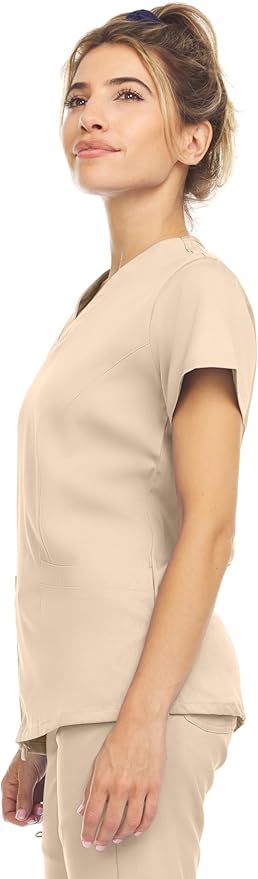 Medichic Eleanor V-Neck Top with Leah Elastic Waist Cargo Jogger Pants Scrub Set - Khaki