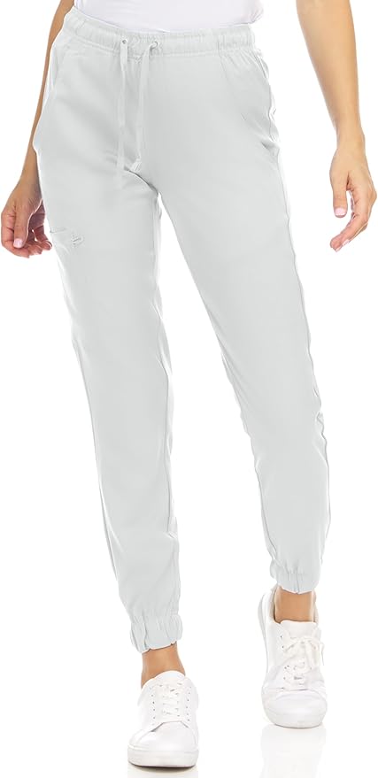 Medichic Eleanor V-Neck Top with Leah Elastic Waist Cargo Jogger Pants Scrub Set - White