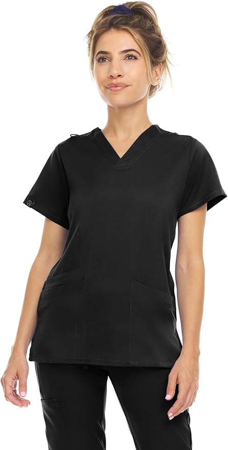 Medichic Eleanor V-Neck Top with Leah Elastic Waist Cargo Jogger Pants Scrub Set - Black