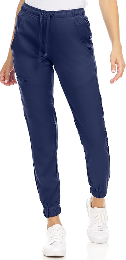 Medichic Eleanor V-Neck Top with Leah Elastic Waist Cargo Jogger Pants Scrub Set - Navy Blue