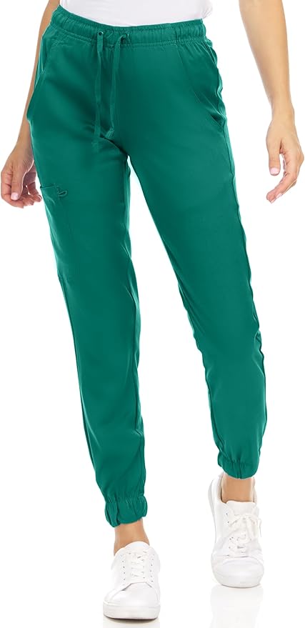 Medichic Eleanor V-Neck Top with Leah Elastic Waist Cargo Jogger Pants Scrub Set - Hunter Green