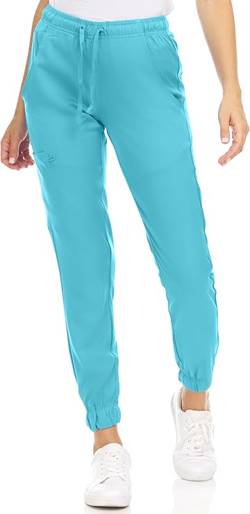 Medichic Eleanor V-Neck Top with Leah Elastic Waist Cargo Jogger Pants Scrub Set - Turquoise
