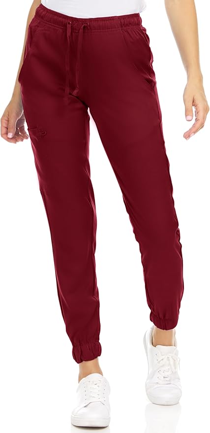 Medichic Eleanor V-Neck Top with Leah Elastic Waist Cargo Jogger Pants Scrub Set - Wine