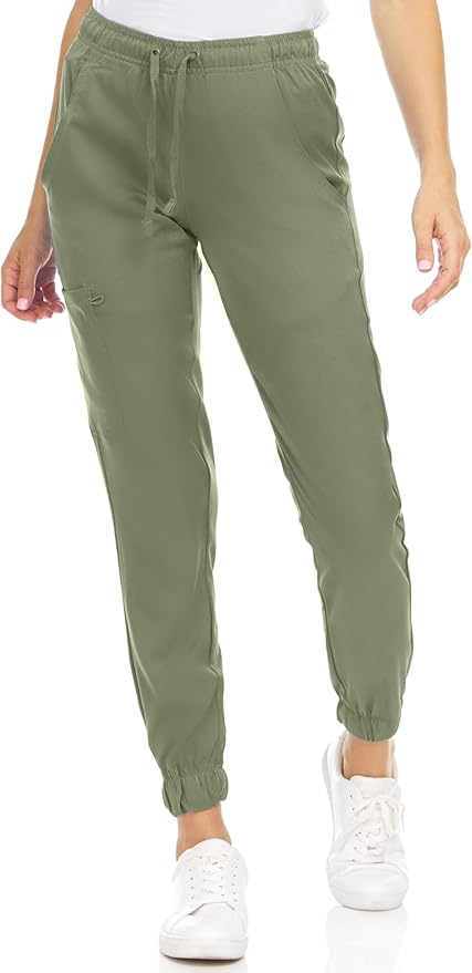Medichic Eleanor V-Neck Top with Leah Elastic Waist Cargo Jogger Pants Scrub Set - Olive Green