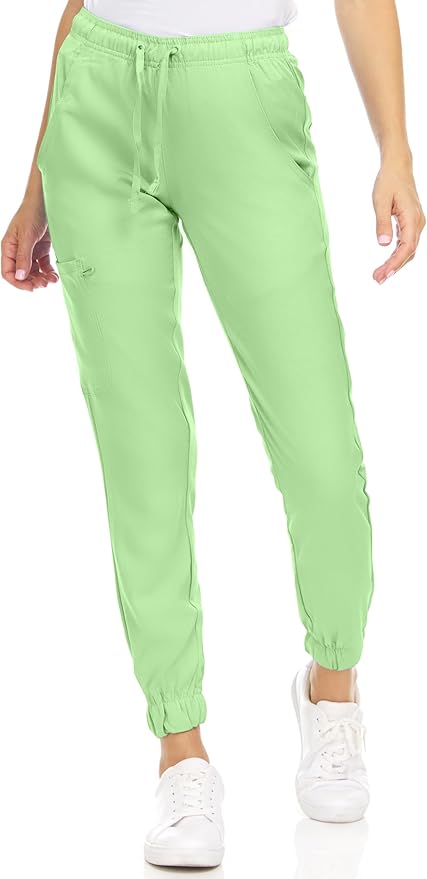Medichic Eleanor V-Neck Top with Leah Elastic Waist Cargo Jogger Pants Scrub Set - Green Apple