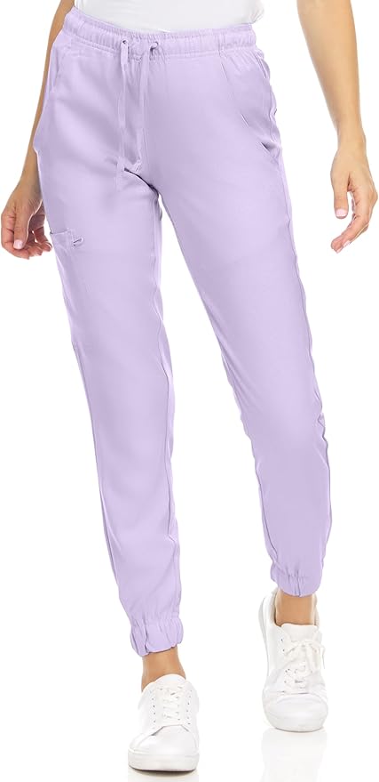 Medichic Eleanor V-Neck Top with Leah Elastic Waist Cargo Jogger Pants Scrub Set - Lavender