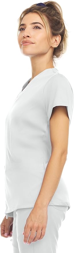 Medichic Eleanor V-Neck Top with Leah Elastic Waist Cargo Jogger Pants Scrub Set - White