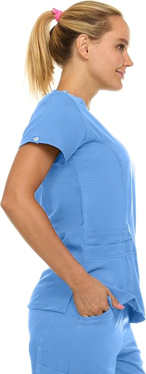 Medichic Eleanor V-Neck Top with Tall Joelle Elastic Drawstring Cargo Pants Scrub Set - Ceil Blue